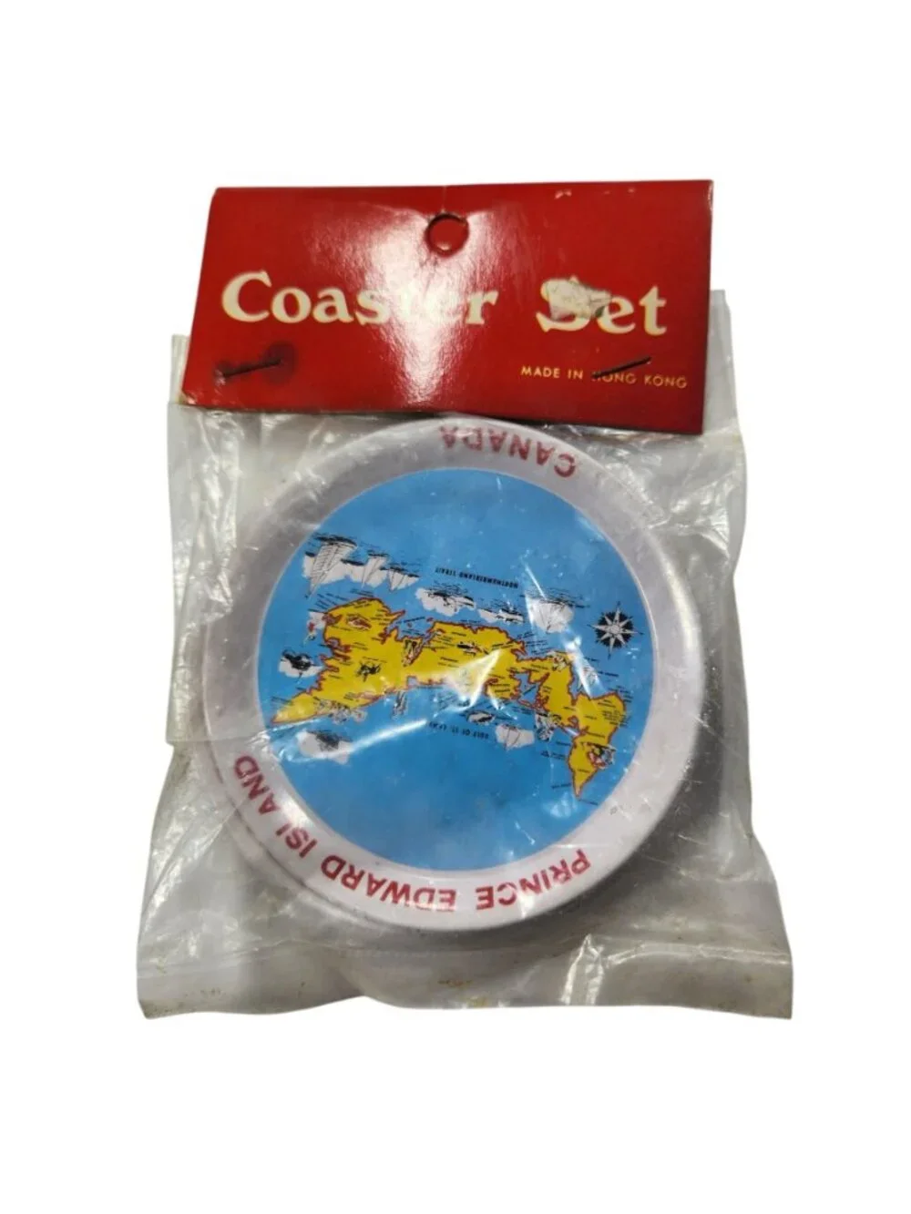 Set of Four Coasters Canada Prince Edward Island Map Gold-Tone Backing